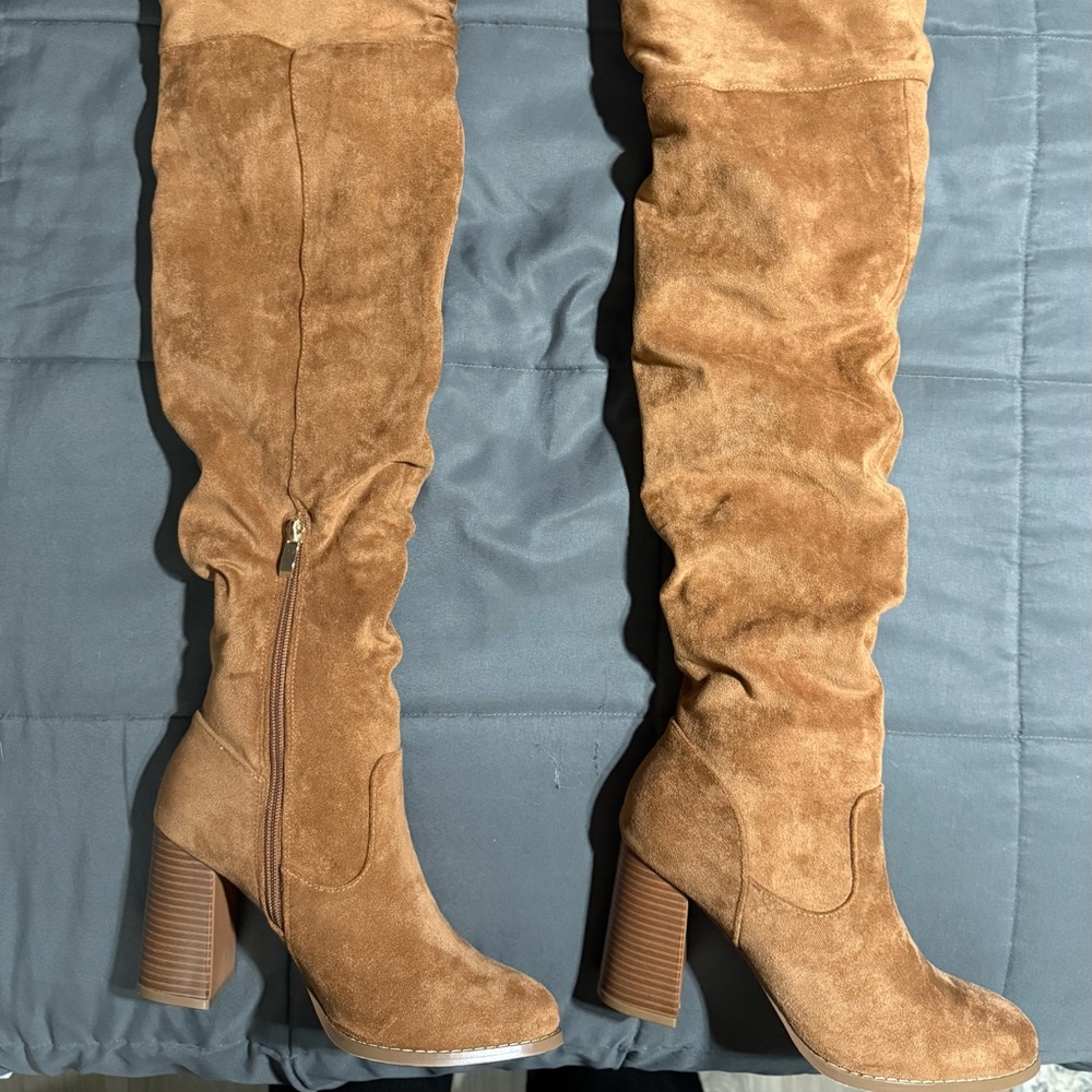 Tan Faux Suede Over-the-Knee Boots